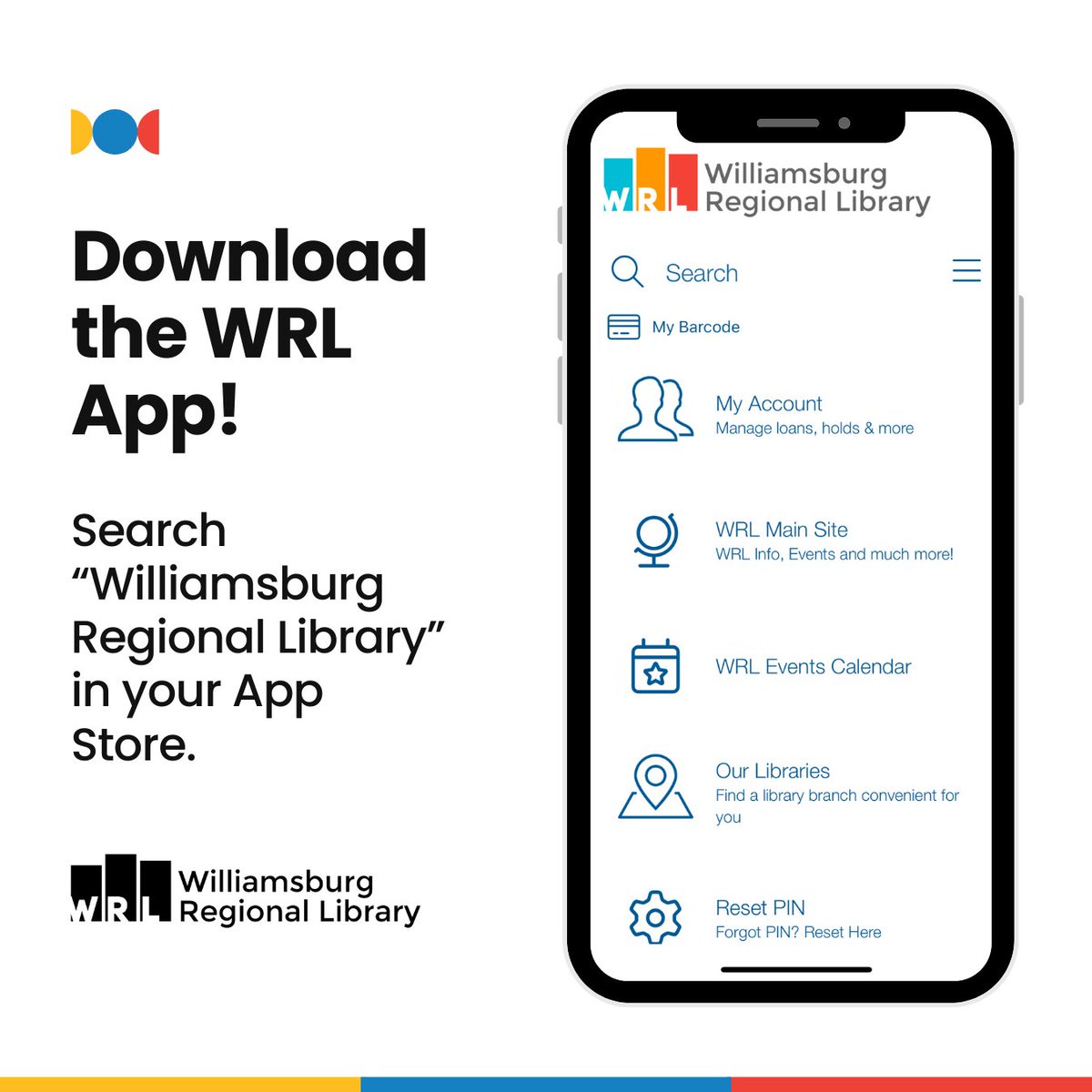 WRLibrary's tweet image. Take WRL on the go with the WRL app! Place your items on hold, download materials, see our events calendar, and even scan a book barcode to see if WRL has the title, all on our app! Search WRLibrary in your app store and bring the library to your fingertips 📱