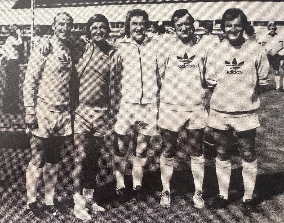 sjforsyth's tweet image. Derby County coaching staff, summer 1975 at the Baseball Ground. L-R Gordon Guthrie, Des Anderson, Dave Mackay, Colin Murphy, Richie Norman. #DCFC #dcfcfans