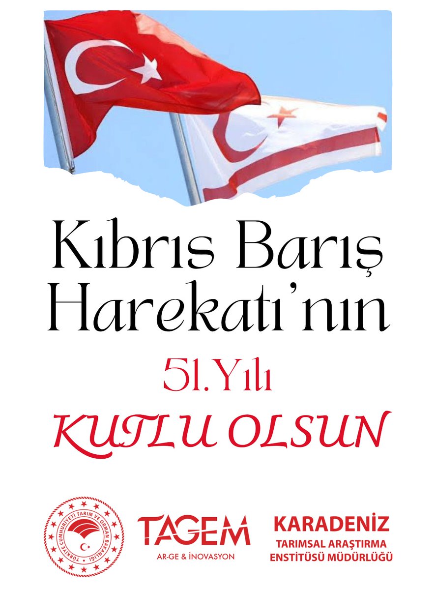Kıbrıs Barış Harekatı'nın 51. yıldönümünde Aziz Şehitlerimizi rahmet ve minnetle, Kahraman Gazilerimizi şükranla yad ediyoruz.