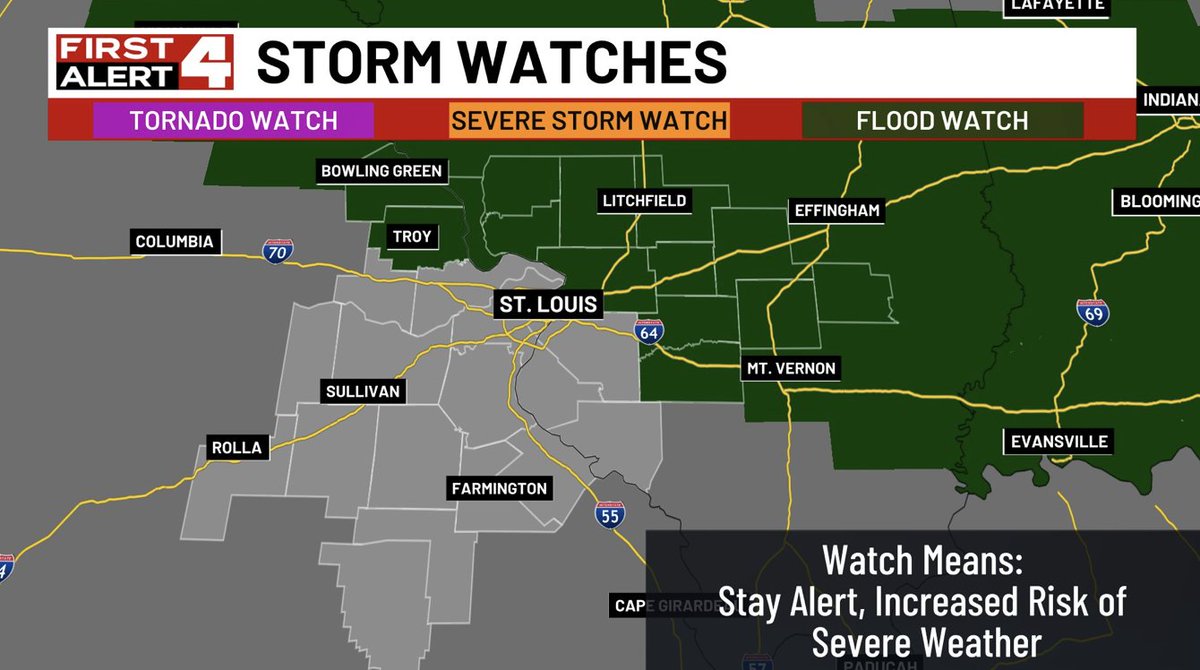 SteveTempleton's tweet image. First Alert Update: Flood watch focused near and northeast of St. Louis later this afternoon through Monday afternoon. And storms across the region could be severe, it's a lower end threat for most but wanted you to know a severe storm or two can't be ruled out #FirstAlert4