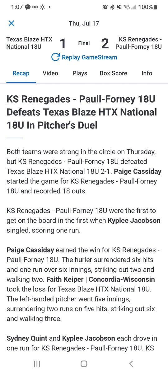 CassidayPaige's tweet photo. Teamed up with my Renegades Paull-Forney family this week in College Station. Had a good week! 

@EState_Softball @BCU_Softball @UCOSoftball @rsusoftball @KSRenegades https://t.co/xGRshj1E2W