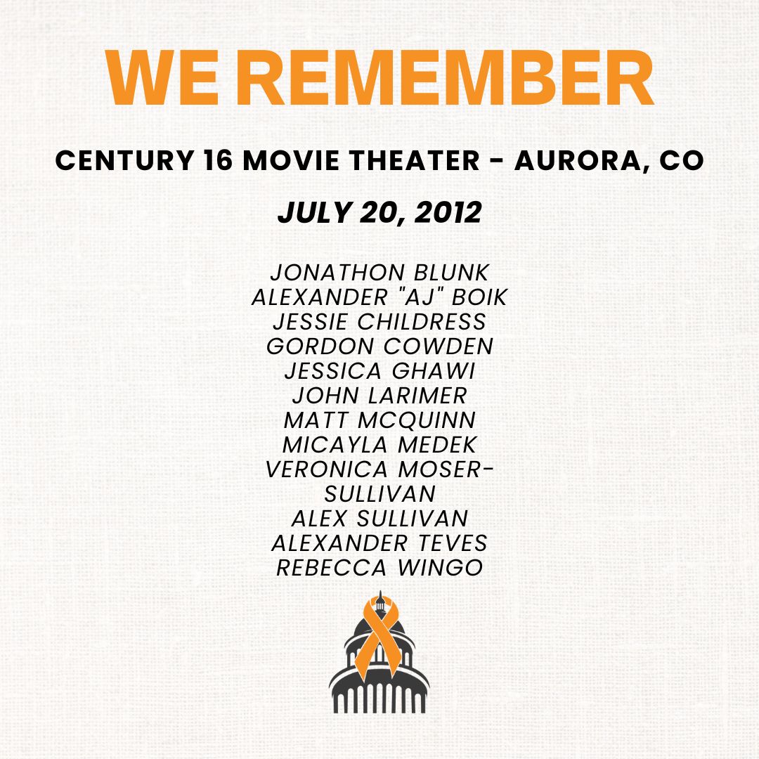 RepThompson's tweet image. Twelve years ago, a gunman opened fire during a movie screening at the Century 16 movie theater in Aurora, Colorado, senselessly killing 12 people and injuring nearly 60 others. Today, we remember the victims and hold their friends and family members in our hearts. These deaths…
