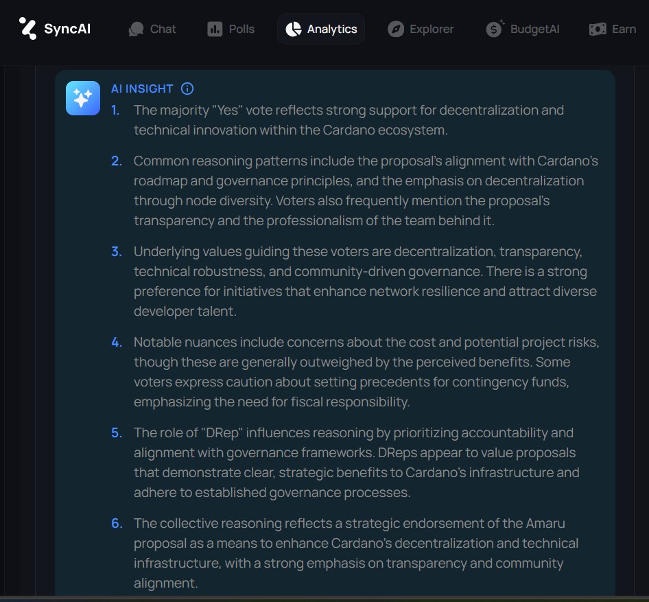 SyncAI_Network's tweet image. AI makes Cardano Governance much easier to understand.
Our tool SyncGovHub gives you concise, easy to digest summaries and voting insights.
👇Example: Amaru Treasury Withdrawal 2025