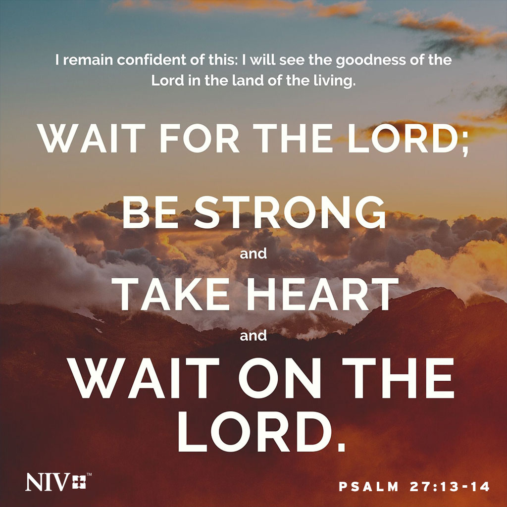 NIVBible's tweet image. I remain confident of this: I will see the goodness of the Lord in the land of the living. Wait for the Lord; be strong and take heart and wait for the Lord. Psalm 27:13-14 #niv #nivbible #verseoftheday #votd