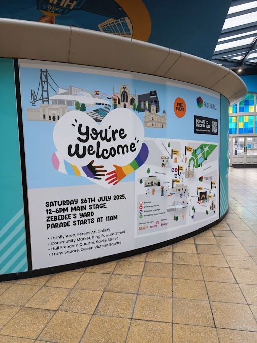 prideinhull's tweet image. Did you manage to spot our pod at Hull Interchange over the weekend? It features a map of all of the areas involved in our Pride celebrations and a QR code giving you the chance to donate. We can't wait to see you next Saturday, whatever the weather. 🏳️🌈🏳️⚧️