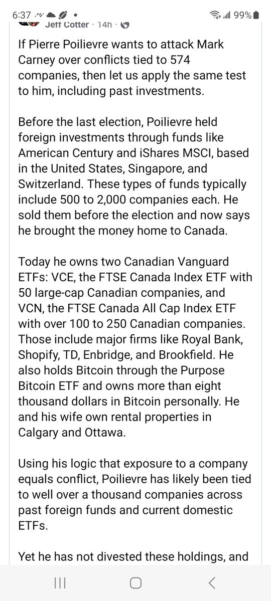 GrandpaKen05's tweet image. Pierre Poilievre goes around telling people that Mark Carney is compromised by stocks he owns. But what about Pierre? Should he not also put these in blind trust?