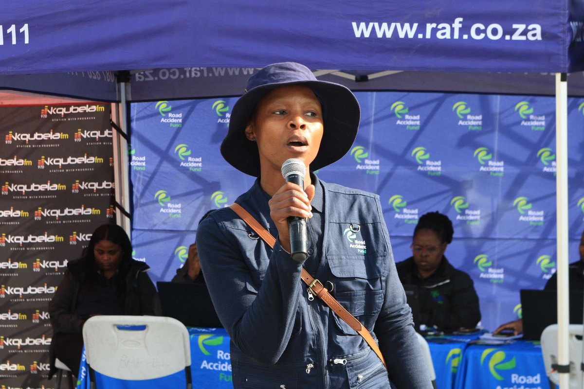 RAF_SA's tweet image. Today, the RAF’s Boniswa Matshoba spoke to the community at Ziyabuya Shopping Complex raising awareness about road safety in the heart of the community. Through our media partnership with @nkqubela_fm Boniswa emphasized the importance of educating people about #RoadSafety.