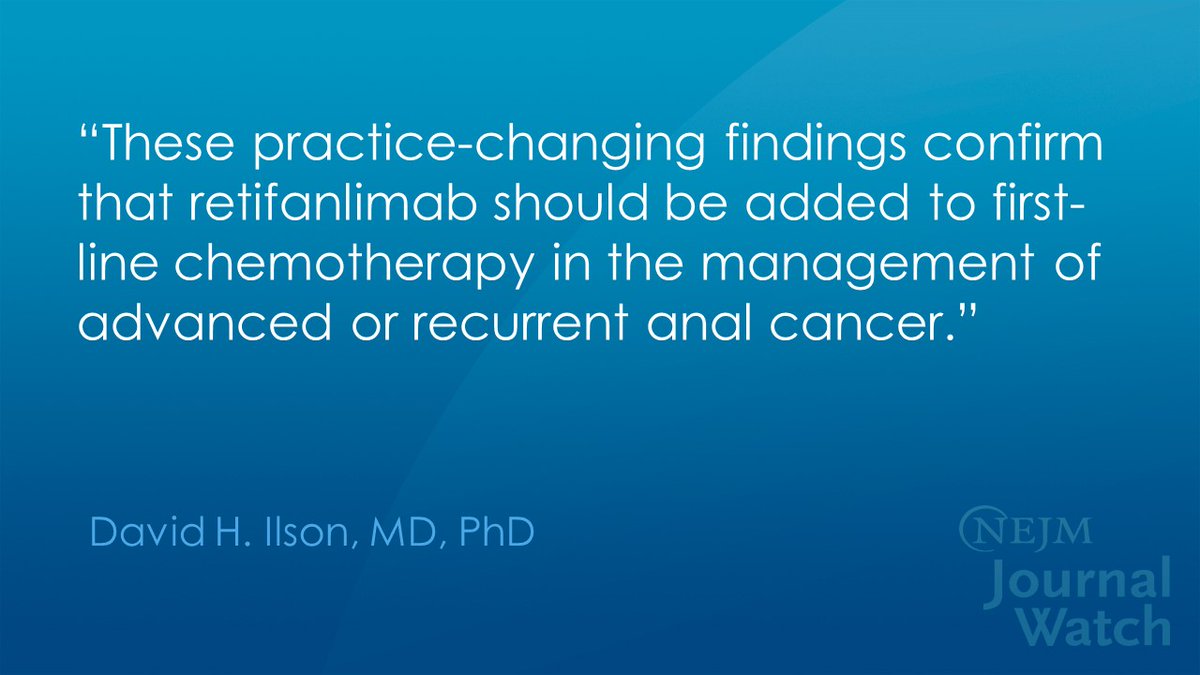 JWatch's tweet image. In patients with advanced anal cancer, superior progression-free survival and responses were achieved with the anti-PD-1 agent retifanlimab. jwat.ch/4nJhMXk
#OncoTwitter @ILSONDavid