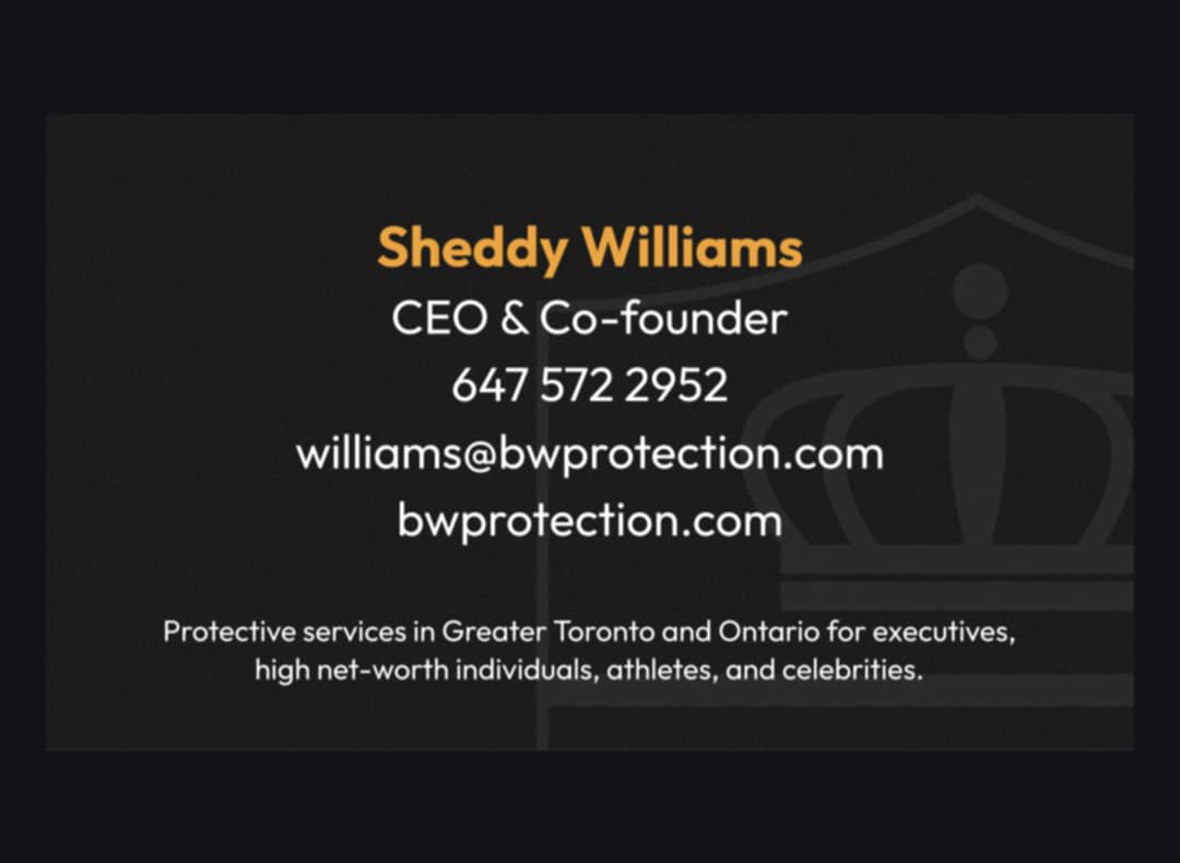 GabrielMacht's tweet image. Just found out that a fellow colleague that looked after me while in Toronto shooting for many years started a new business - big props to Sheddy Williams of Black and White Protection Group Inc…bwprotection.com #security #onlythebest