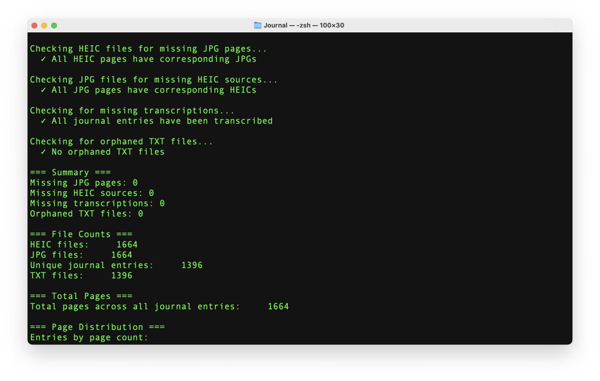 Working on a new project... finally transcribed over +4 years of journaling!

1,396 journal entries.
1,664 pages.