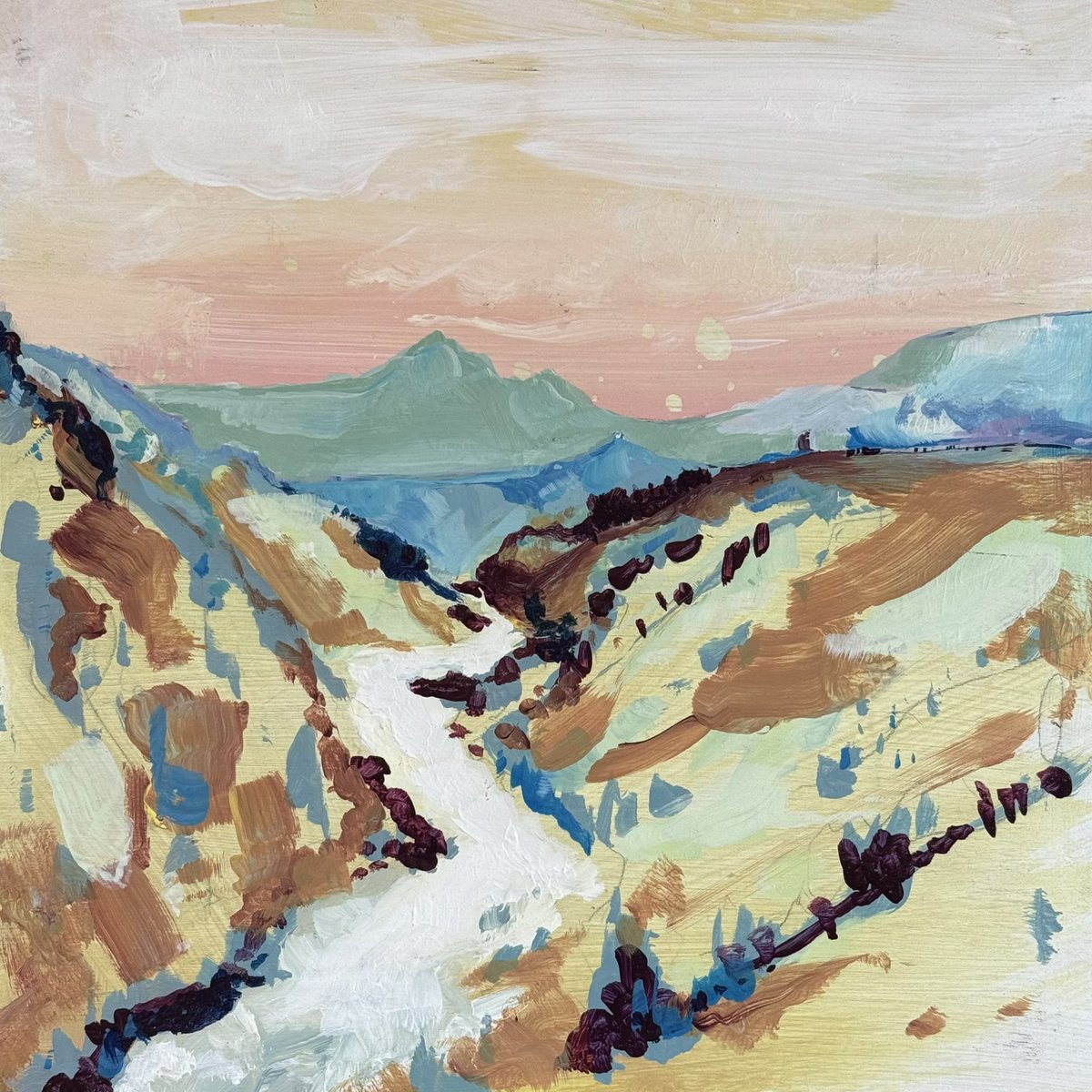 brndsil's tweet image. My daughter told me how much she liked this painting today so I thought I’d share it. A 10x10” landscape sketch from a few years back