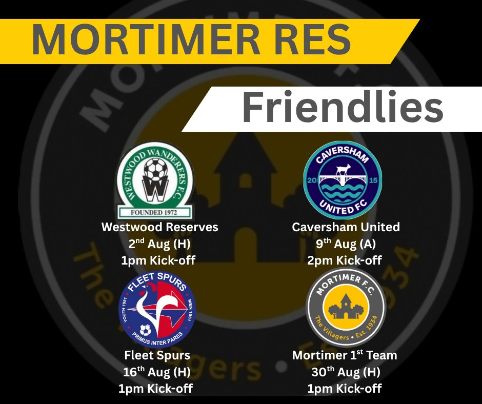 mortimer_res's tweet image. The Reserves friendlies have now been confirmed.
@WestwoodMens
@CavershamUnited
@FleetSpurs
@mortimervillage
We look forward to getting some important minutes in before the season starts
@EastBerkshireFL