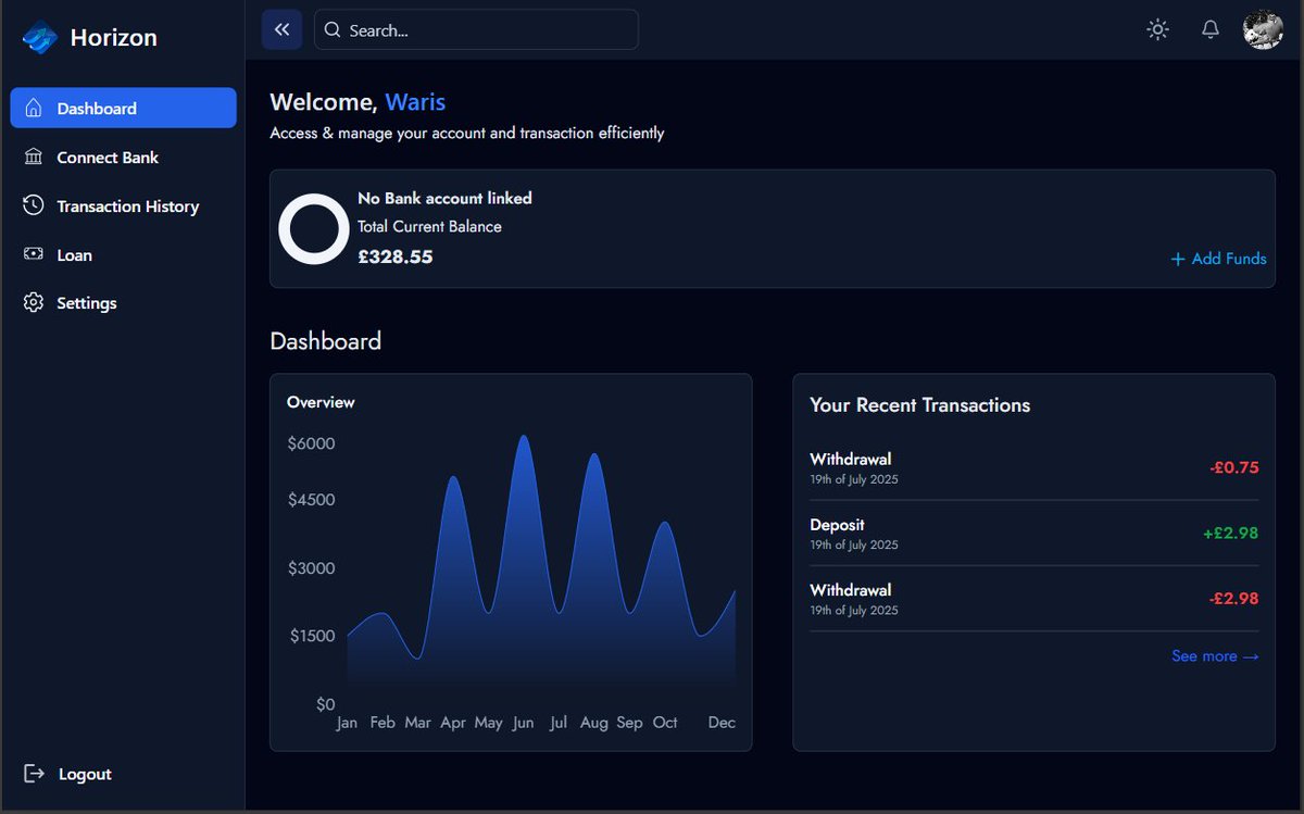 Just built Horizon – a full-stack personal finance dashboard.
Built with React, Supabase, Tailwind CSS, and Framer Motion.
Features: balance tracking, loan management, currency prefs, and a smooth UI/UX.
fox-horizon.vercel.app
#ReactJS #WebDev #Supabase #TailwindCSS #FullStack