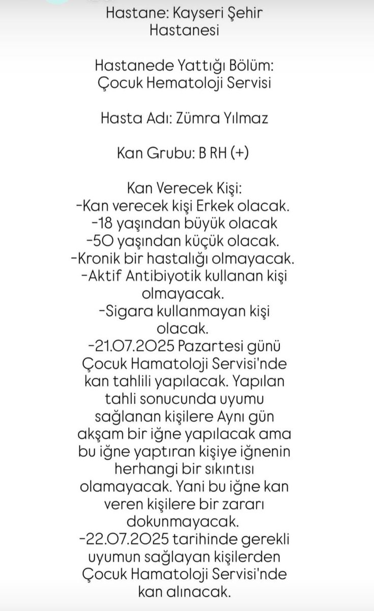 6 Yaşındaki lösemi hastası Zümra Yılmaz için B Rh+ kan gerekmektedir, ACİL!