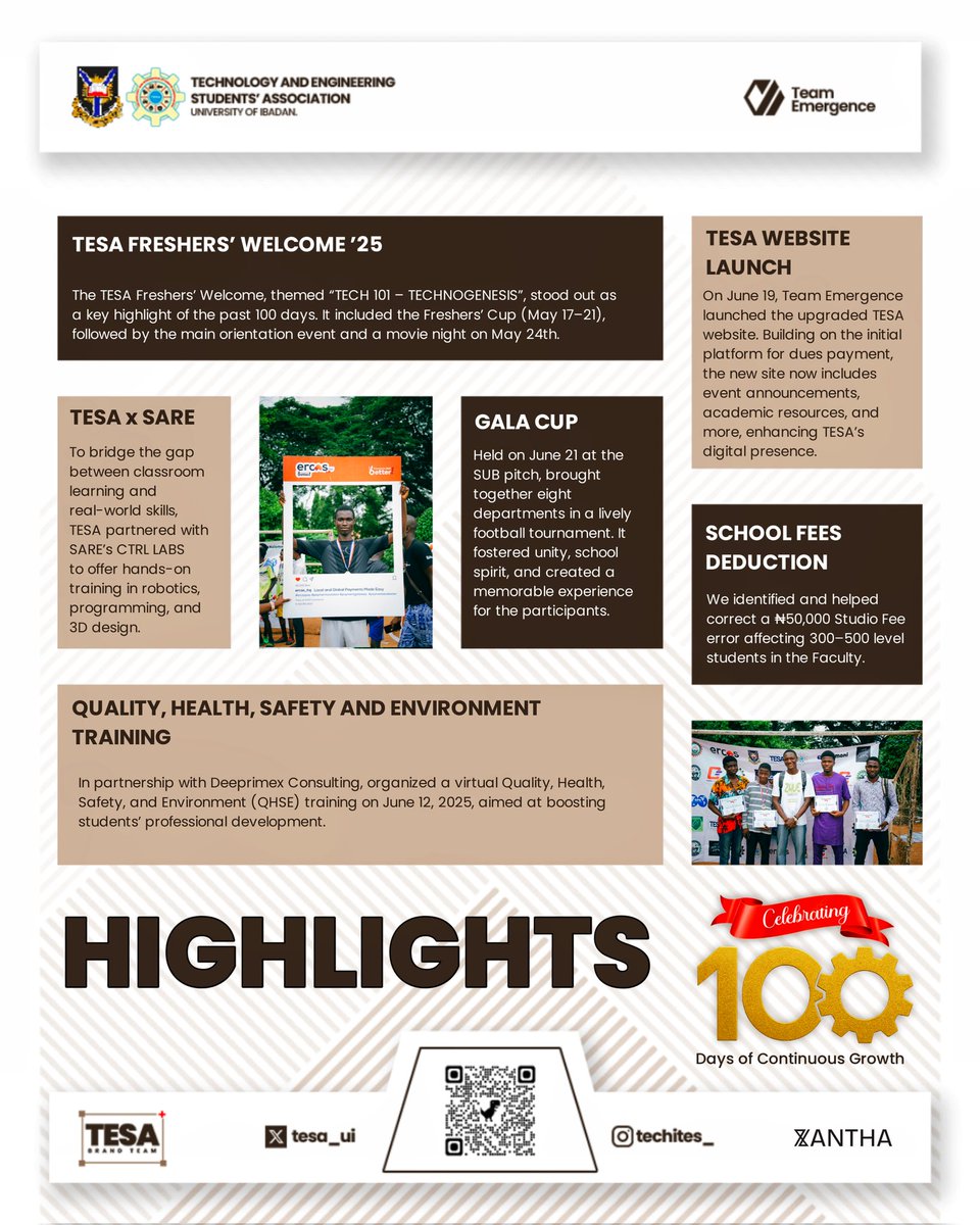 TESA_UI's tweet image. 100 Days of Purpose. 100 Days of Progress.
Today, we celebrate 100 days of unwavering commitment to serving every Techite.
Here's a link to a document containing our activities and achievements over the past 100 days.
drive.google.com/file/d/1P1ODh9…
