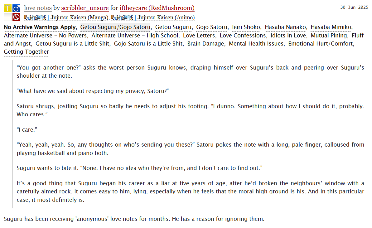 t_teamaker's tweet image. fic written for @stsgclichefest
💌 high school AU
💌 "anonymous" "love" "letters"
💌 pining best friends
💌 self-worth issues
💌 #stsg
archiveofourown.org/works/66912745…