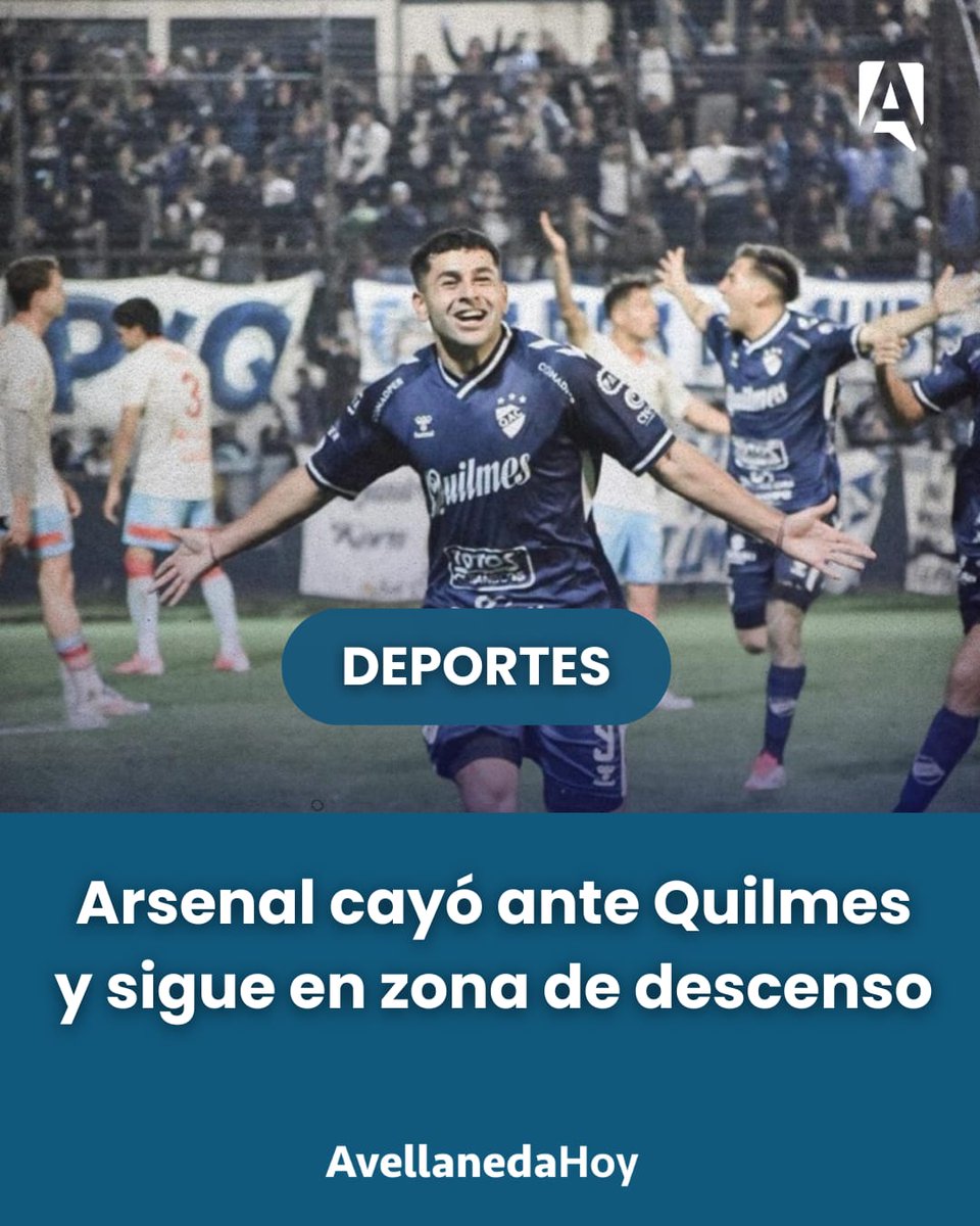 #DEPORTES | ¡Nueva derrota del #Arse!

🏆Por la fecha 23 de la Primera Nacional, #Arsenal cayó con #Quilmes en el Centenario 3 a 1 y se mantiene en zona de descenso.

⚽ Gabriel #Aranda en contra.

📌 Próximo rival: San Miguel en #Sarandí, el domingo a las 15:00.

✍️ <a href="/Santi98Ok/">Santi</a>