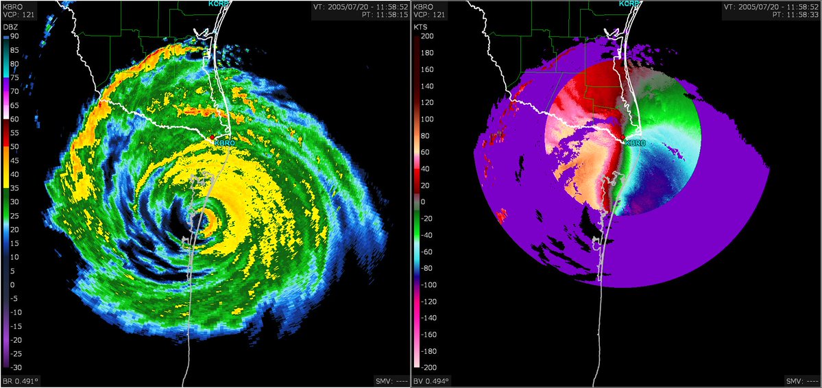weather_history's tweet image. July 20, 2005:
Hurricane Emily made a final landfall in northern Mexico as a Category 3. Storm surge destroyed most of Laguna Madre (a coastal fishing community), while heavy wind damage and inland flooding was reported around several other towns. No lives were lost.
#wxhistory