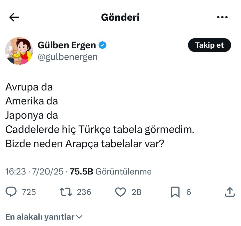 🔴 Antalya'da Türkçe tabela yok alayı rusca, İstanbul, İzmir ha keza her yer ingilizce tabela dolu.

Tek kelime edebilirmisin, Araplara sallamanın getirisi var değil mi troliçe? <a href="/gulbenergen/">Gülben Ergen</a>