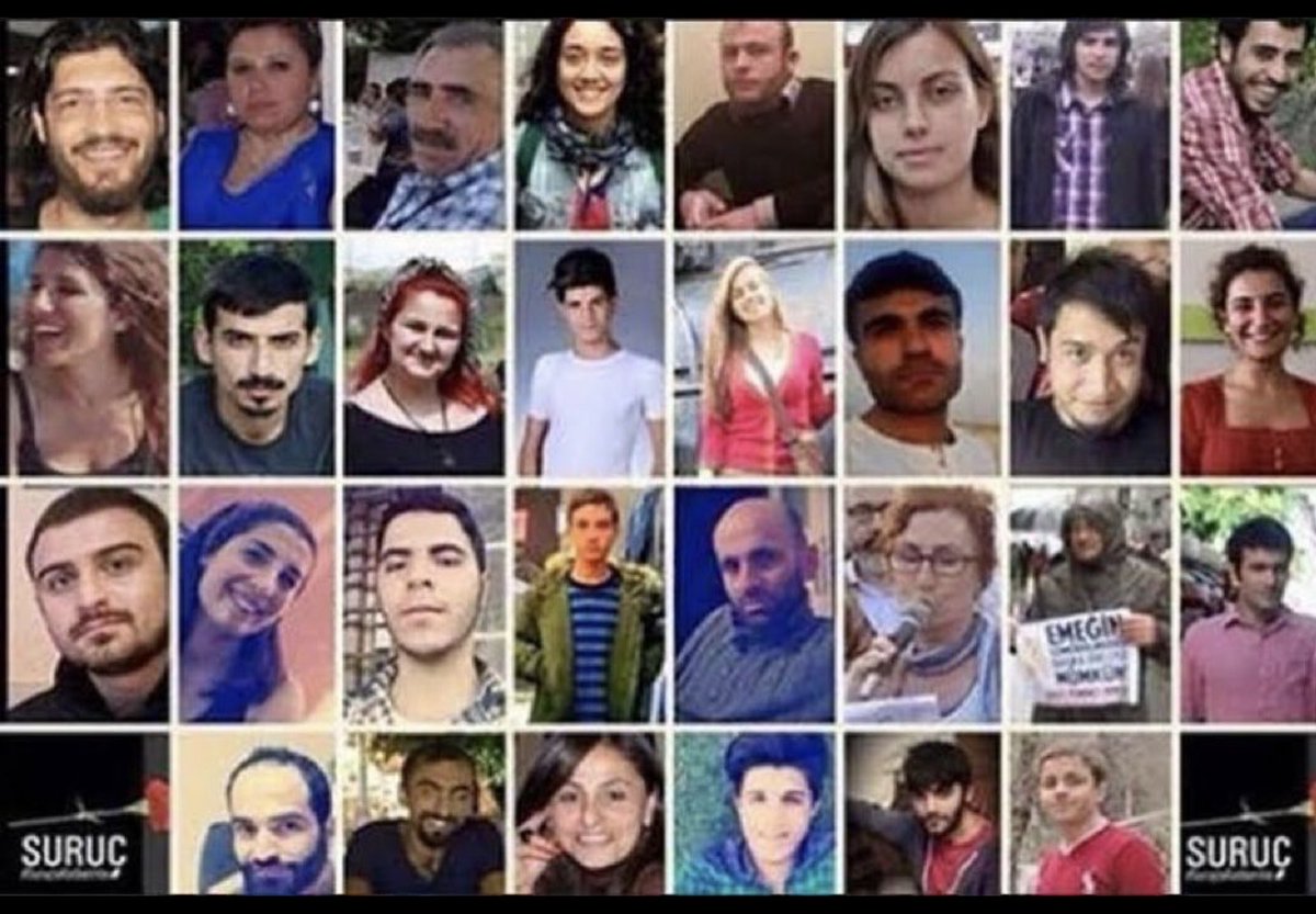 Umudu büyütmek için, yıkılan bir kentin insanları, çocuklarıyla dayanışmak için yola çıkmışlardı.
Bu 33 güzel insanı alçakça  katledince o düşler yarıda kalacak sandılar.
Gülüşleri de, düşleri de hâlâ bizle.
Unutmayacağız.
#Suruç10Yıl 
#SuruçKatliamı