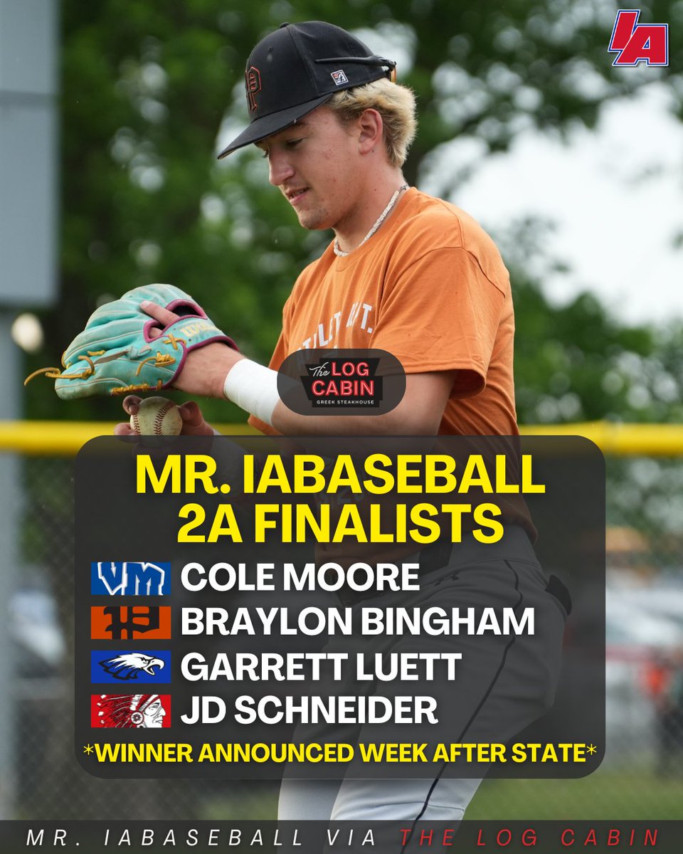 👑 2A MR. IABASEBALL FINALISTS 👑

🐶 Cole Moore, Van Meter
🟠 Braylon Bingham, Pleasantville
🦅 Garrett Luett, Underwood
🪶 JD Schneider, Spirit Lake

#IAbaseball X #iahsbsb