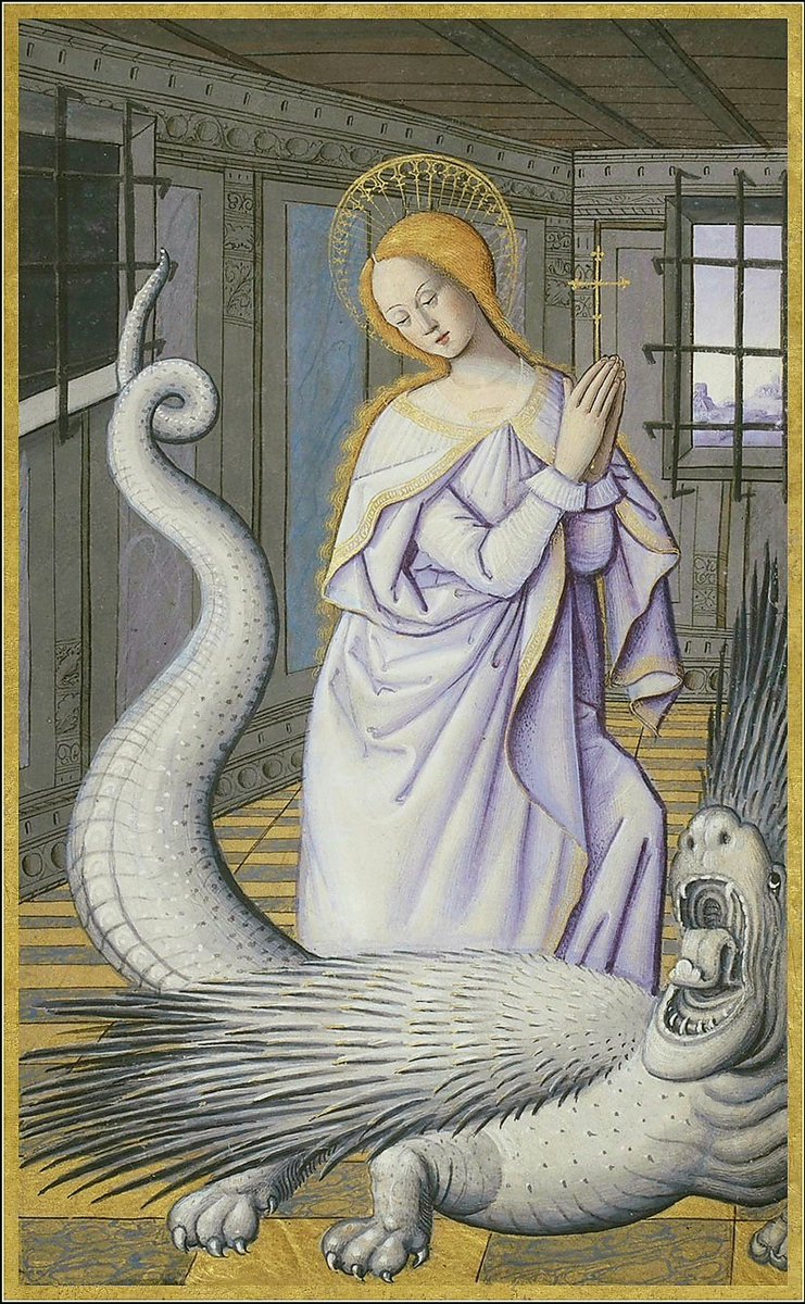 solas_na_greine's tweet image. St.Margaret of Antioch from Horae ad usum romanum, c.1475-1600