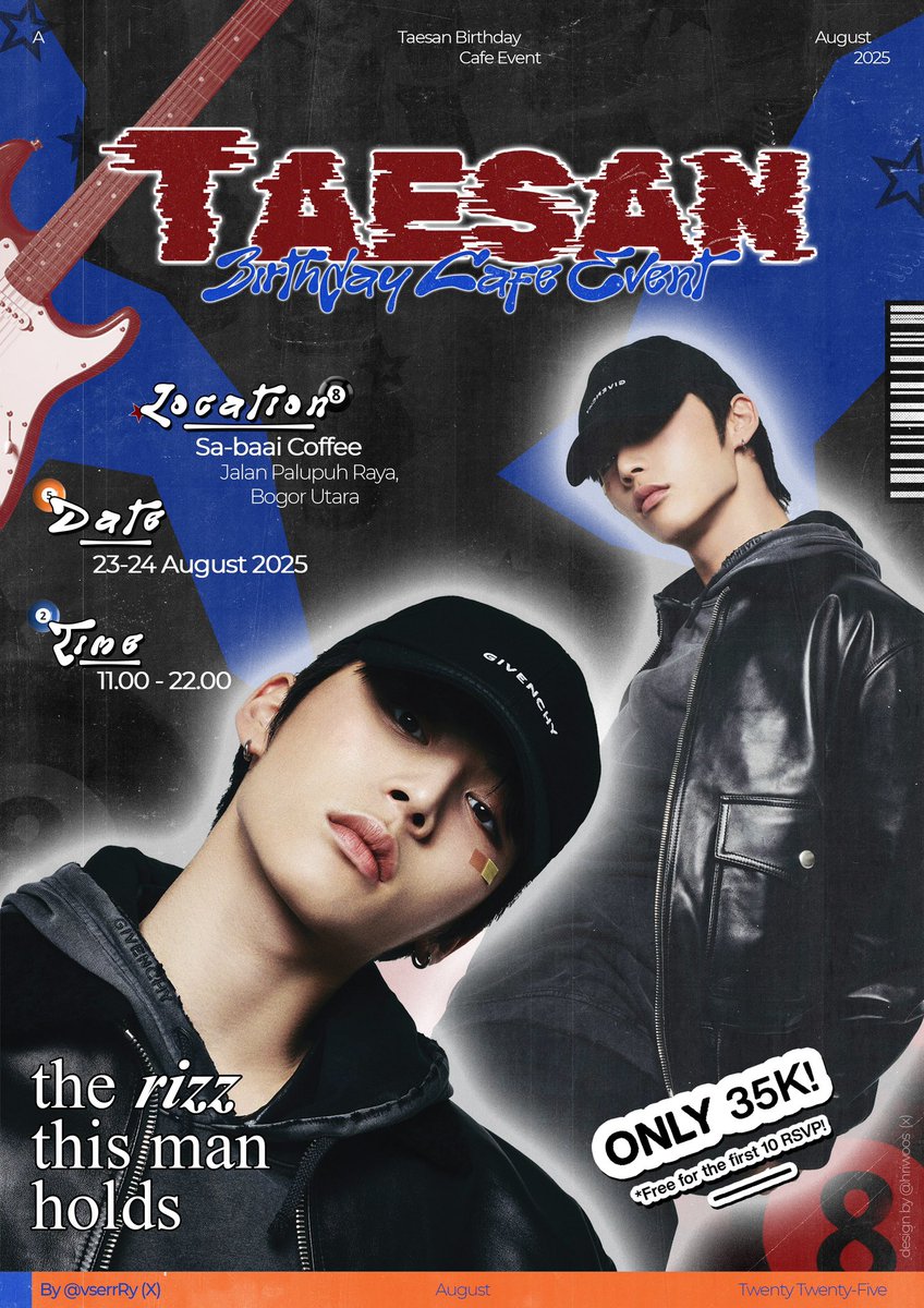 myoonqi_'s tweet photo. [Media Partner]

⭑TAESAN BIRTHDAY CAFE EVENT🎸🐈‍⬛ ⭑

𝚃𝙷𝙴 𝚁𝙸𝚉𝚉 𝙲𝙴𝙽𝚃𝙴𝚁

Event Details will be post on @vserrRy

(limited quantity)
#TAESAN #BOYNEXTDOOR #태산 https://t.co/U6TRdBR5jB