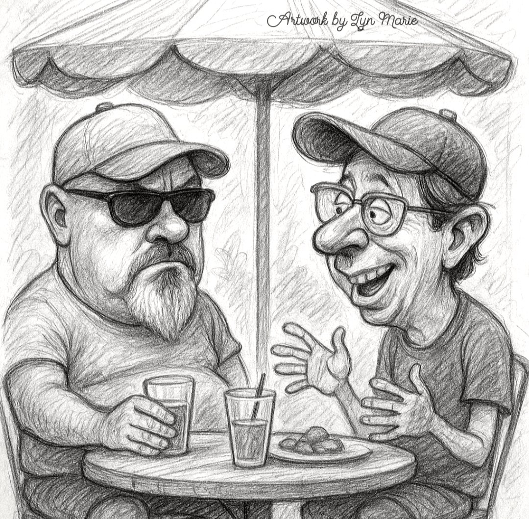 LynMari24290294's tweet image. 🥤 Caricature Drop: Brian Albert & John DePetro—The Patriot Place Pity Party
When you're dodging questions and drowning in suspicion, who do you call? @JohnDePetroshow, of course—because nothing says “I’m totally innocent” like a sad little lunch date with a professional clout…