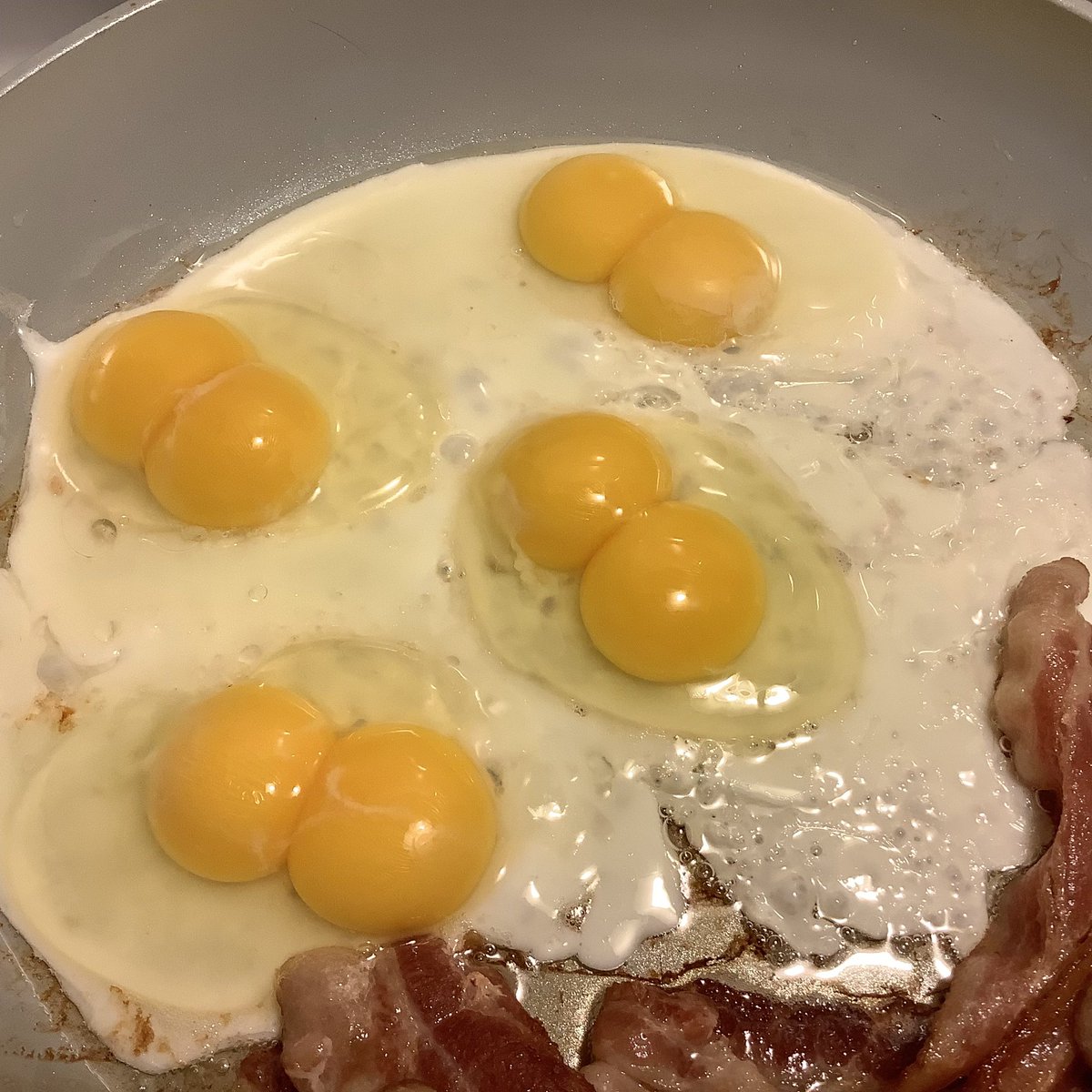 10jmcda's tweet image. I’m not sure what Grey Ridge feeds their chickens in the summer but this is the 2nd dozen of double yolkers …2nd summer we’ve had this happen. 🤔