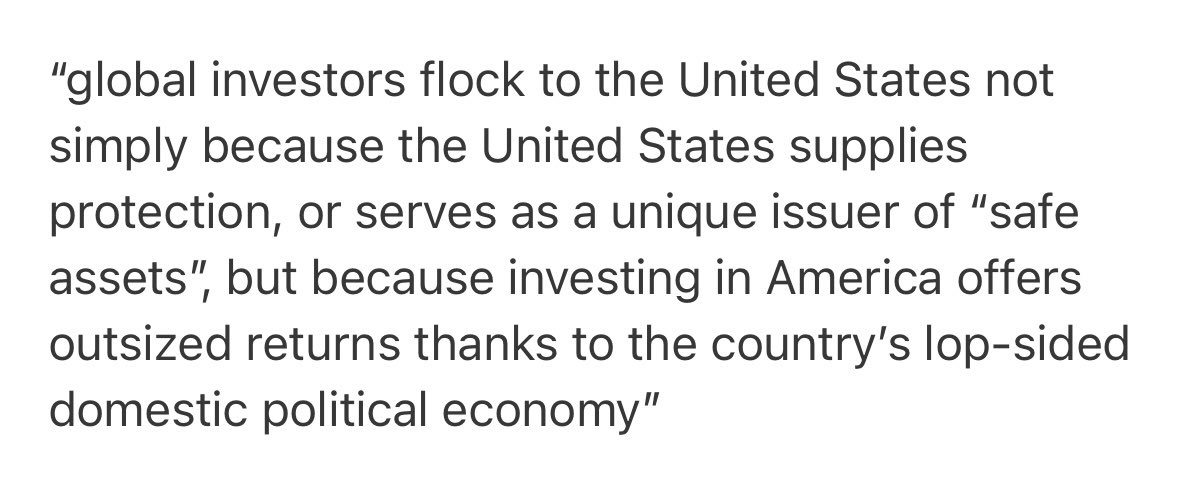 Karl_Schamotta's tweet image. Fantastic work from @adam_tooze this morning, expressing* a view I’ve come around to: to some extent, recent US financial dominance comes from the political economy’s willingness to offer investors superior pillaging opportunities.
*more subtly of course…