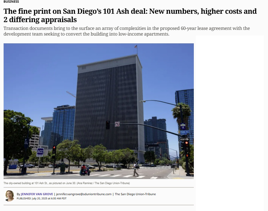 sdcta's tweet image. While #SanDiego is facing a probable operating budget shortfall this year, it continues to spend time on money on an increasingly expensive ‘affordable’ housing deal.
“The deal boils down to a policy choice, with the city sacrificing immediate profits in favor of residential…