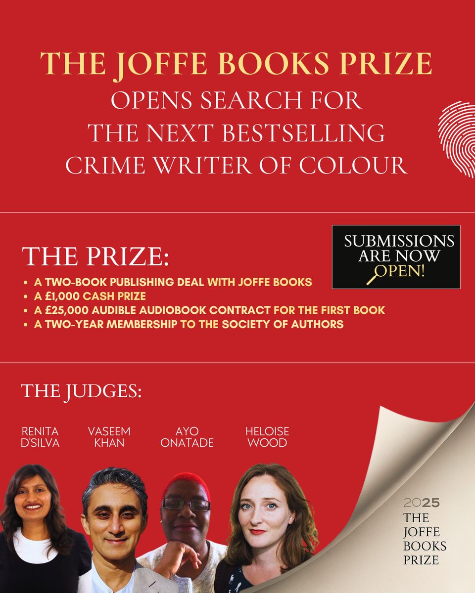 JoffeBooks's tweet image. Paul Bennett reminds us that great writing hits you in the heart.
Now go give your story everything you’ve got.
🚨 The Joffe Books Prize 2025 is calling all unagented crime writers of colour.
📚 joffebooks.com/prize-2025