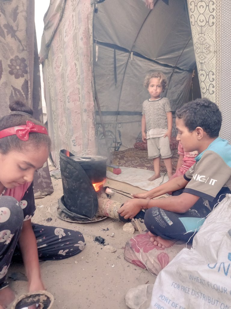 AhmadA2555's tweet image. From the heart of the tent...
Under an unforgiving sun, we live every day as if it were a new battle. The tent is torn... The air is scorching... Hunger has eaten away at our bodies until they have become emaciated, barely able to stand. But we are still here, clinging to life,โฆ
