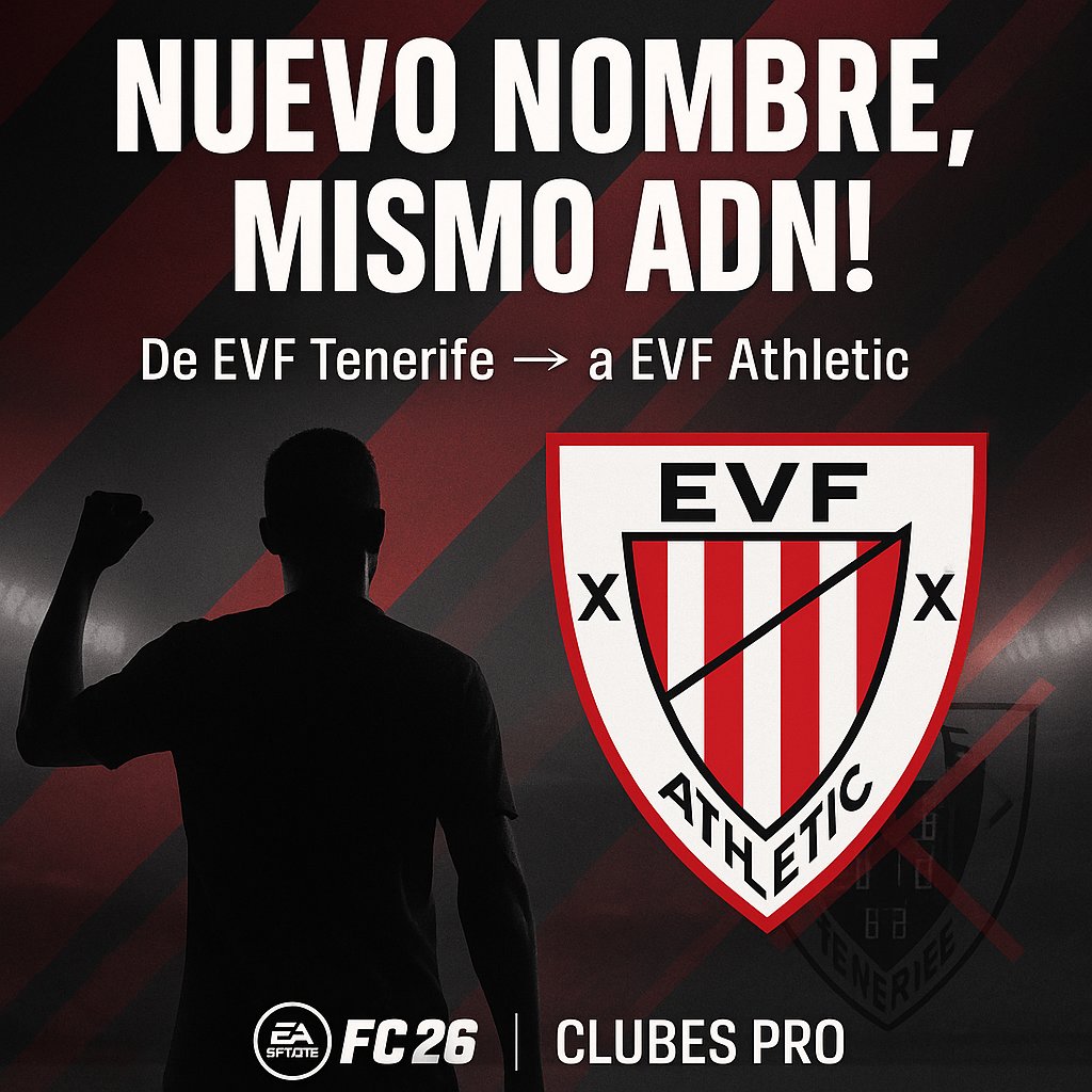 🎮⚽ ¡Nueva etapa, misma pasión!

El equipo competitivo de Clubes Pro que conocías como <a href="/EVFTENERIFEx/">EVF_TENERIFE 🈳💎</a>  evoluciona y da el salto al próximo nivel.
🔥 En EA FC 26, nos encontrarás como EVF Athletic.
Nuevo nombre. Mismo compromiso. Mismo ADN competitivo. 💪

@Official_EVF #ClubesPro