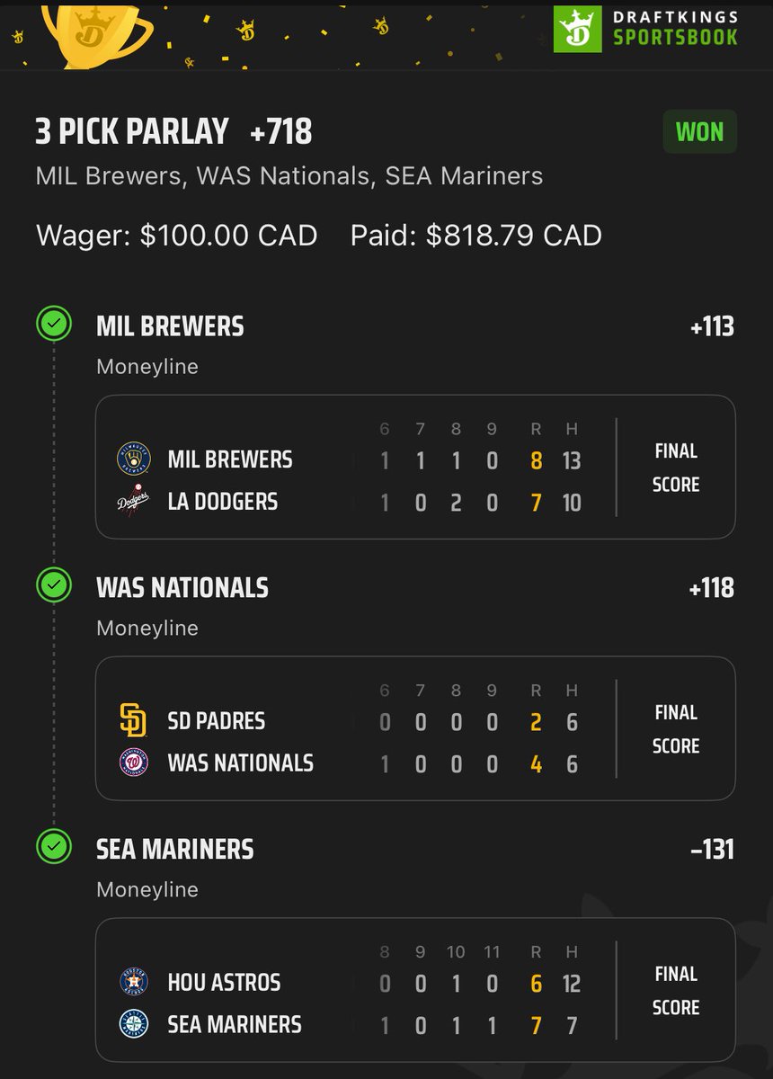 W2LPicks's tweet photo. Back to Back dubs last night🔥🔒

✅ 3 Leg NRFI Parlay🔥

✅ 3 Leg Moneyline Parlay🔥

$200 To $1,547.79💰💰💰

Running it back today

Follow up to get today’s picks!

#W2L #MLB #Parlay #gamblingX #MLBPicks https://t.co/fPfoPwBKaC