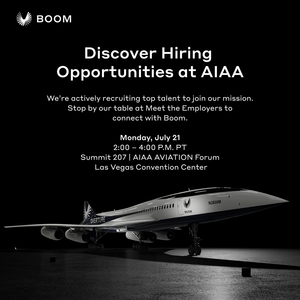 boomaero's tweet image. Whether you’re attending the 2025 AIAA AVIATION Forum in person or following along from afar, we’re actively recruiting top talent to join our mission.
Stop by our table at Meet the Employers to connect with Boom’s Claire Nilan and David Lazzara or explore open roles and apply…