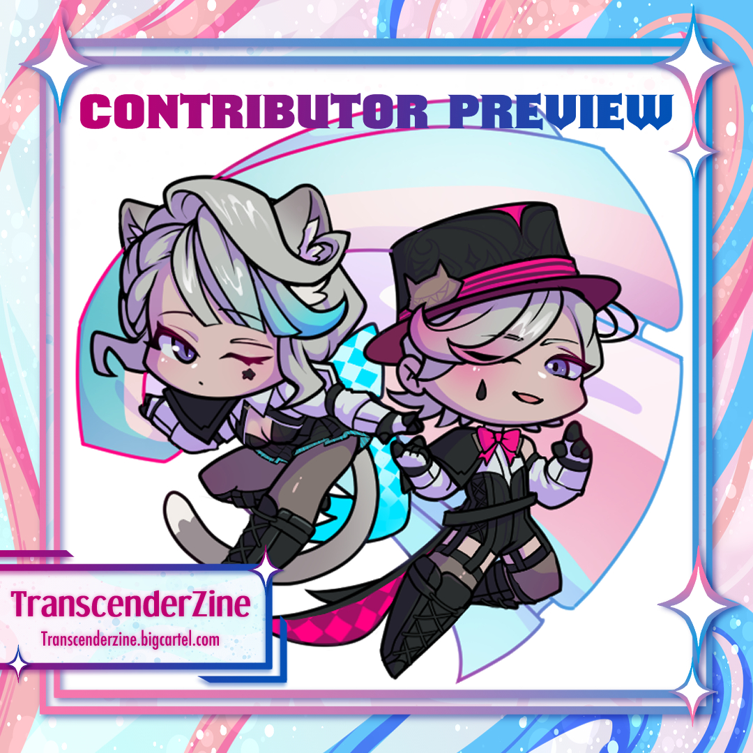 Hopping back on this platform for a moment to promote <a href="/TranscenderZine/">Transcender Zine 🏳️‍⚧️🏳️‍⚧️ PREORDERS OPEN</a>! It's a Genshin Zine celebrating trans headcanons that I designed some merch for

Preorders are open until August 15th