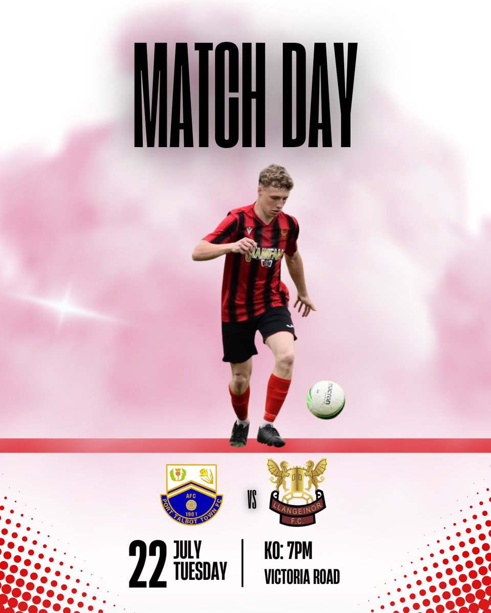 Llangeinor FC (@llangeinorfc) on Twitter photo ๐๐ถ๐
๐๐๐ฟ๐ฒ๐
The last pre season game before the FAW Welsh Cup Qualifying Round 1.
Llangeinor make the trip down the M4 where they play South Wales Premier Division side Port Talbot.
๐ <a href="/PortTalbotTown/">Port Talbot Town FC</a>
๐๏ธ Victoria Road
๐ SA12 6AG
๐ 22.07.2025
โฐ 7PM
#UppaLlan๐ดโซ๏ธ ๐๐ถ๐
๐๐๐ฟ๐ฒ๐
The last pre season game before the FAW Welsh Cup Qualifying Round 1.
Llangeinor make the trip down the M4 where they play South Wales Premier Division side Port Talbot.
๐ <a href="/PortTalbotTown/">Port Talbot Town FC</a>
๐๏ธ Victoria Road
๐ SA12 6AG
๐ 22.07.2025
โฐ 7PM
#UppaLlan๐ดโซ๏ธ