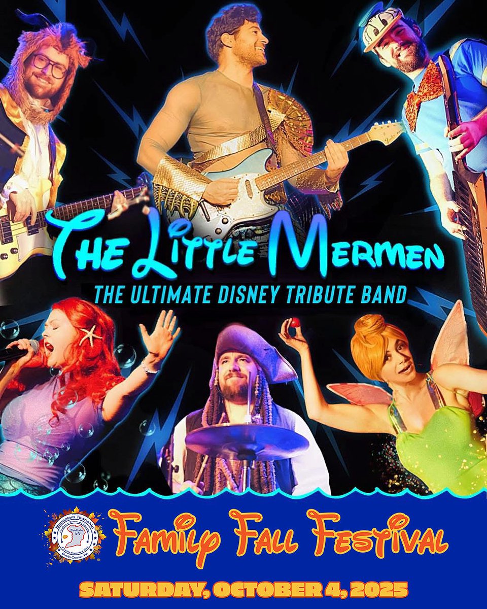 The Little Mermen- The Ultimate Disney Tribute Band at Bensalem Township’s Family Fall Festival on October 4, 2025. This new addition to our festival will be performing for free on our side stage with 2 performances, 3pm and 5pm.

bensalempa.gov