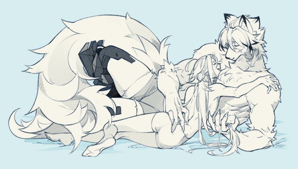 mupdoots's tweet image. hugo is not a small man, but in my mind lycaon is large enough to hold him like a hamburger. #lycahugo