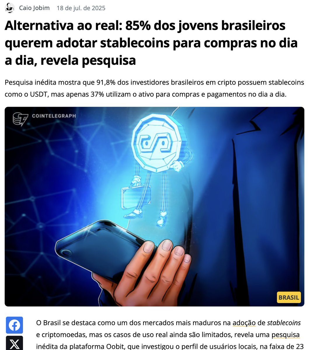 oobit's tweet image. Not even 72 hours since we dropped our Brazilian research, the buzz continues globally by reaching Portuguese readers via @BrCointelegraph and @CCNDotComNews
The conversation is crossing language barriers.
When data resonates, geography becomes irrelevant.
Read more:…