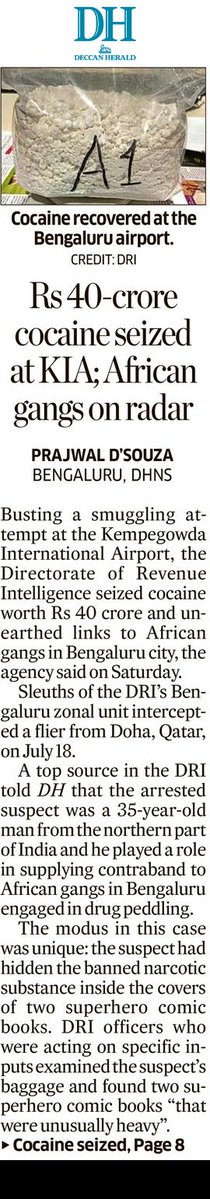 prajwaldza's tweet image. Busting a smuggling attempt at the Kempegowda International Airport, the Directorate of Revenue Intelligence (DRI) seized cocaine worth Rs 40 crore and unearthed links to African gangs in #Bengaluru city.
Read more at: deccanherald.com/india/karnatak…