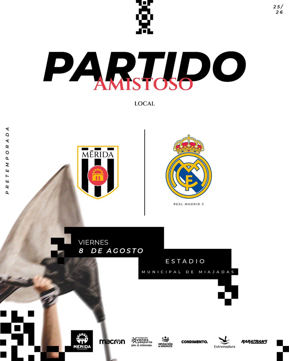 🔥 ¡BOMBAZO EN MIAJADAS! 🔥

El viernes 8 de agosto vivimos una noche histórica en el Municipal de Miajadas 🏟️

<a href="/Merida_AD/">A.D. Mérida</a> 🆚 <a href="/realmadrid/">Real Madrid C.F.</a> C

💥 Dos equipazos se enfrentan en un amistoso de pretemporada que promete puro espectáculo ⚽️

🎟️ Entradas: 5€
🕒 Horario por confirmar
