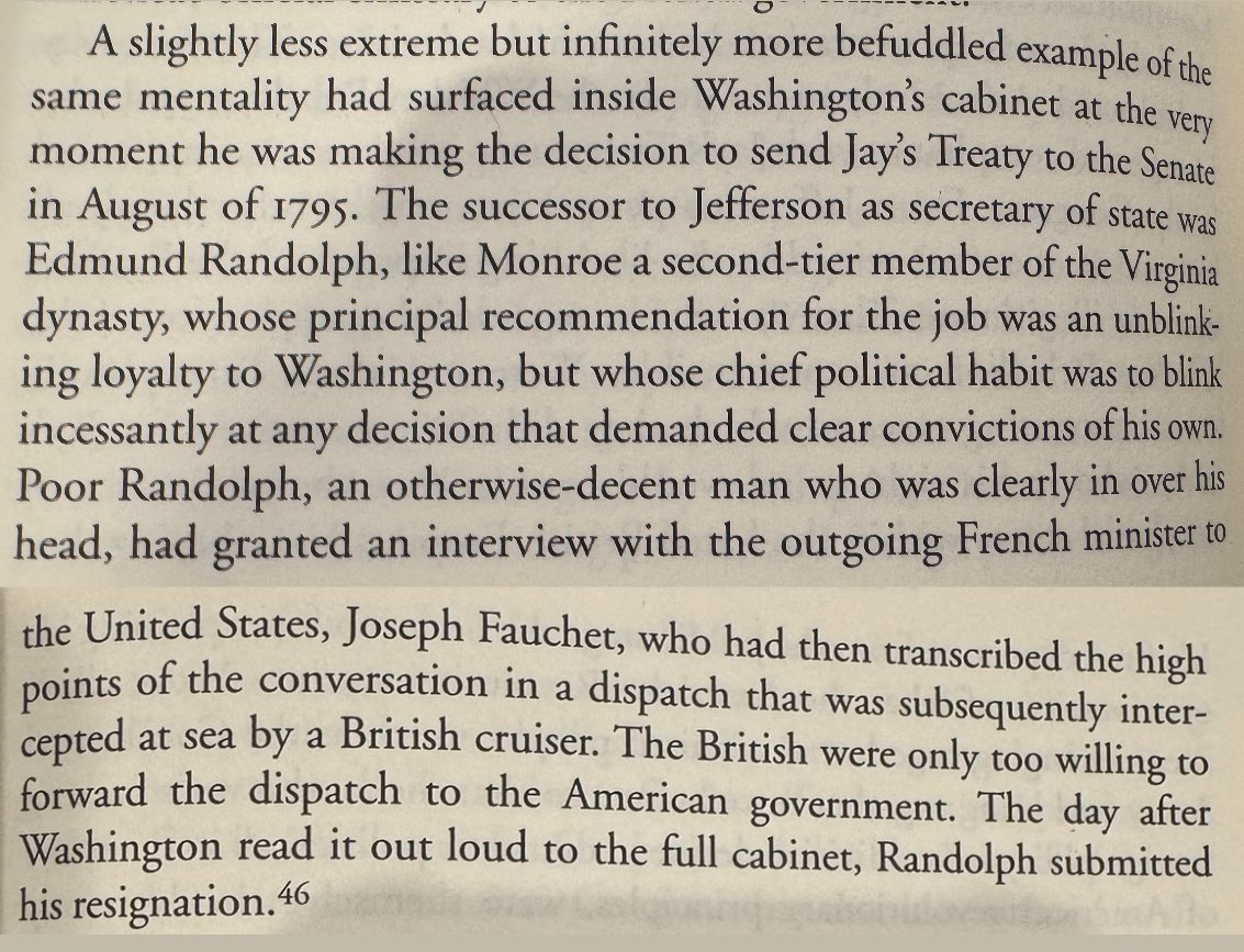 JacobRubashkin's tweet image. Did not know George Washington was messy like that
“The day after Washington read it out loud to the full cabinet, Randolph submitted his resignation.”