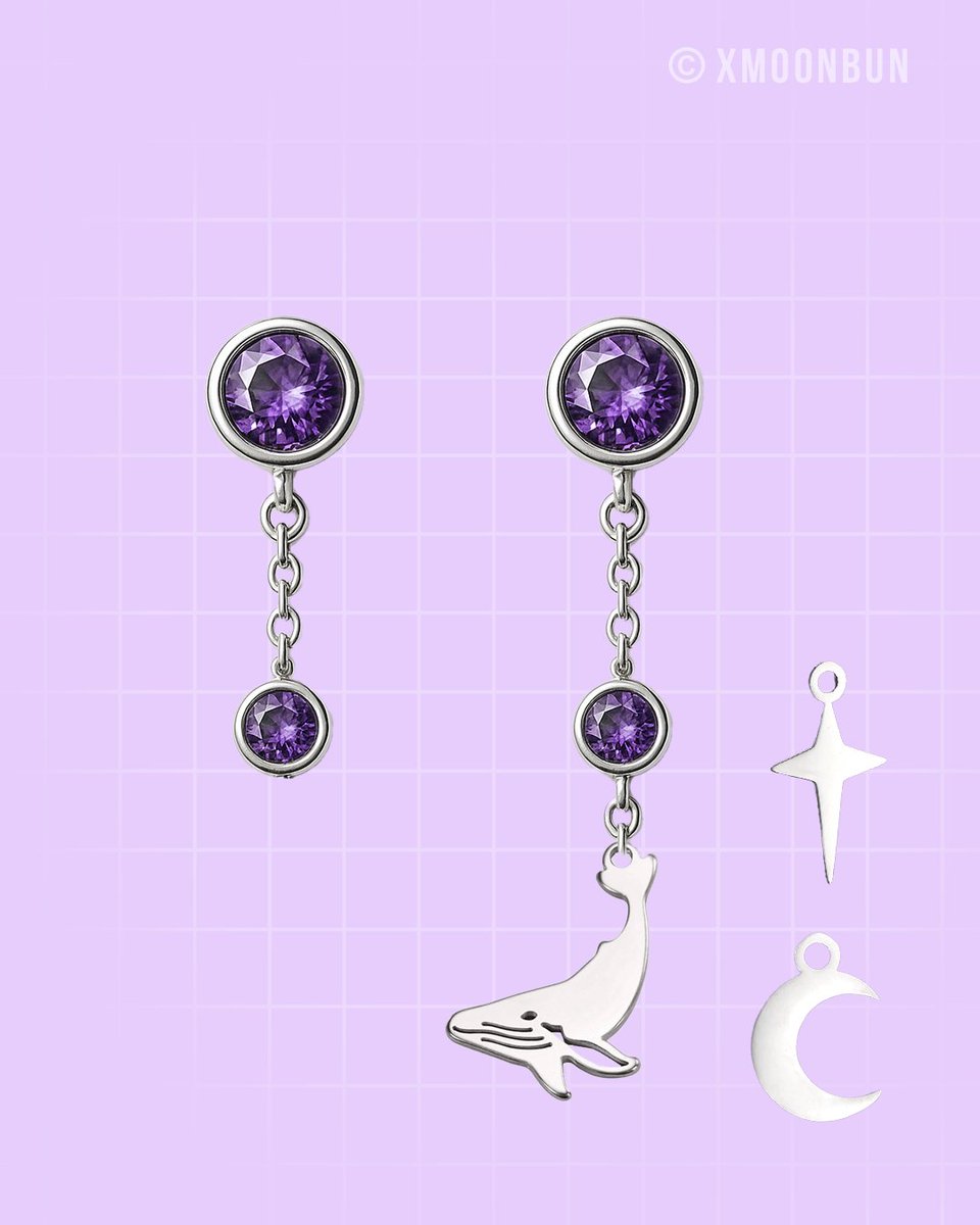 xmoonbun's tweet image. [DESIGN DROP] BTS EARRINGS - Long &amp;amp;short  version 

Which one is your favorite? 

ABOUT:
• Material: Stainless steel w. silver plating
• purple zirconia stones
• charm: stainless steel

 #btsjewelry #kpopjewelry #btsearrings #jewelry #earrings #kpopearrings