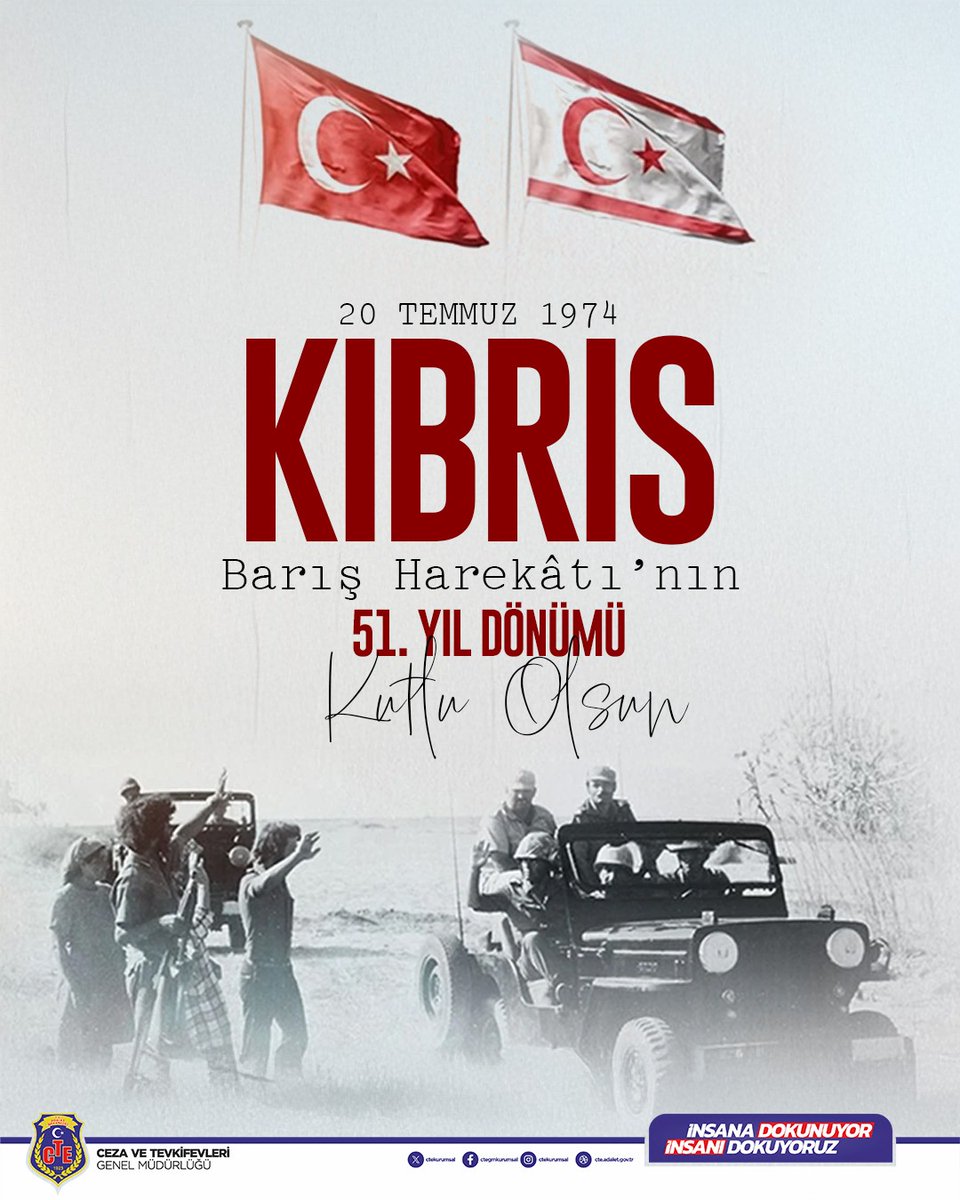 Kıbrıs Türk halkının huzur ve güvenliğini sağlayan Kıbrıs Barış Harekâtı’nın yıl dönümünü gururla kutluyoruz. 🇹🇷

Bu anlamlı günde, vatan uğruna gözünü kırpmadan şehit düşen kahramanlarımızı rahmetle yad ediyor, fedakâr gazilerimize şükranlarımızı sunuyoruz.