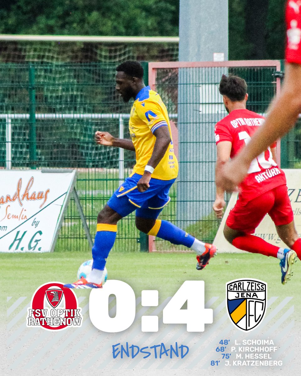 fccarlzeissjena's tweet photo. 𝐄𝐍𝐃𝐒𝐓𝐀𝐍𝐃
Wir gewinnen das letzte Spiel der Sommervorbreitung im Optikerduell mit dem FSV Optik Rathenow mit 4:0 ⚽
#FSVFCC #MehrAlsFußball #fccarlzeissjena #Rathenow #Testspiel https://t.co/7NOM5pyfOn