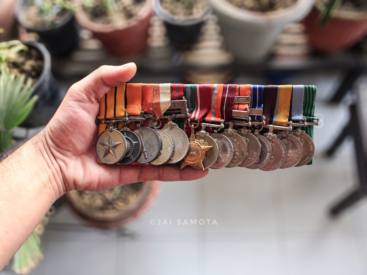 jai_samota's tweet image. Medals of Major General PL Kher, AVSM, VrC, SM. He was awarded the Vir Chakra for the battle of Gurung Hill in 1962 and the Sena Medal for a reconnaissance mission in 1961 in Ladakh.