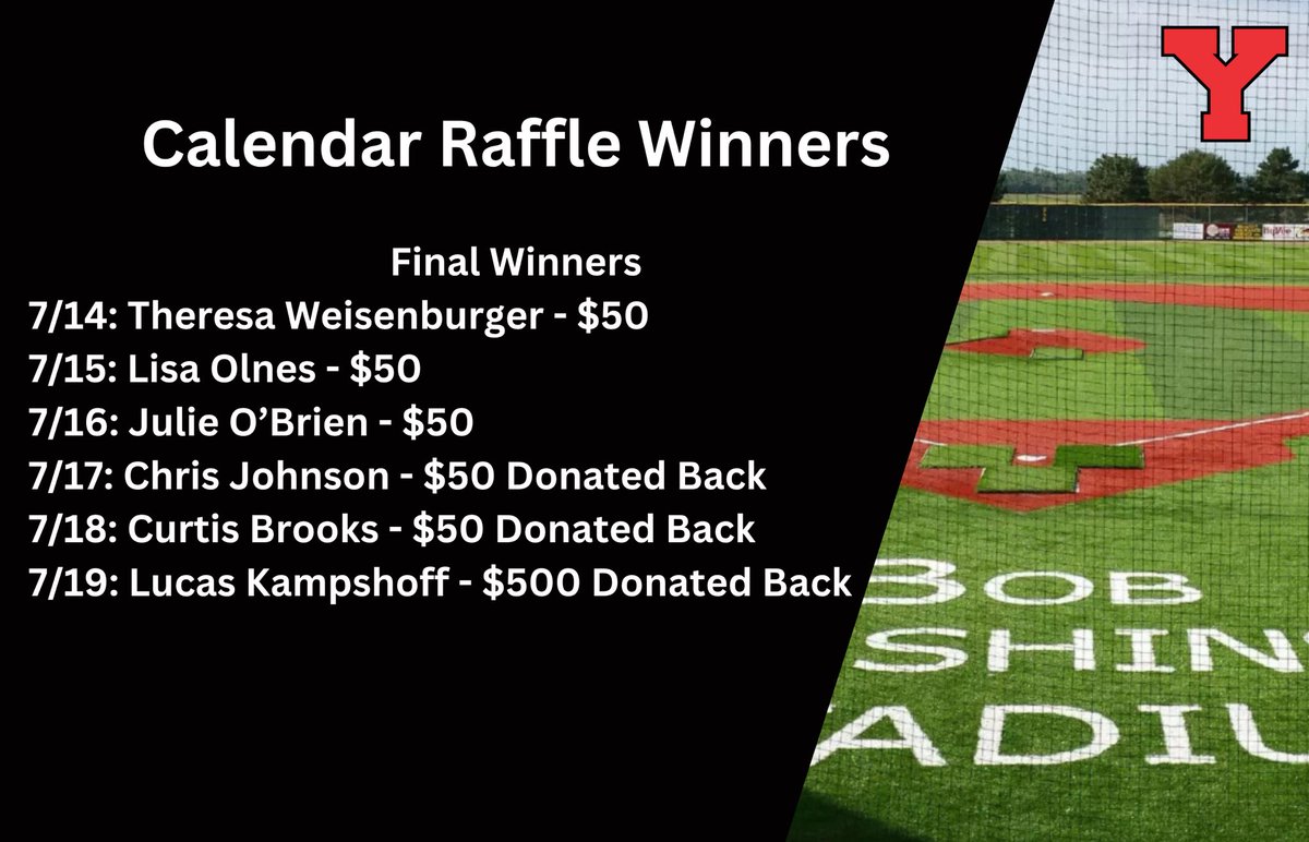 YBABaseball's tweet image. 📆 FINAL CALENDAR WINNERS📆
Here are the winners for the final calendar drawing of the year!! Congratulations to all the winners, and thank you so much to those who chose to donate back!!