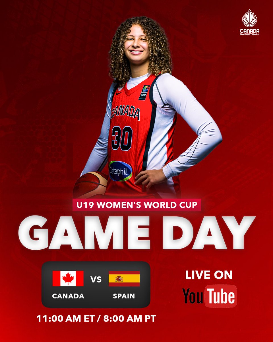 CanBball's tweet image. GAME DAY 🍁
Canada will play for their third bronze medal in program history at the FIBA U19 Women’s World Cup
🆚: Spain 🇪🇸
⏰: 11am ET / 8am PT
📺: LIVE on YouTube (FIBA Channel)
📍: Brno, Czechia
#U19Women